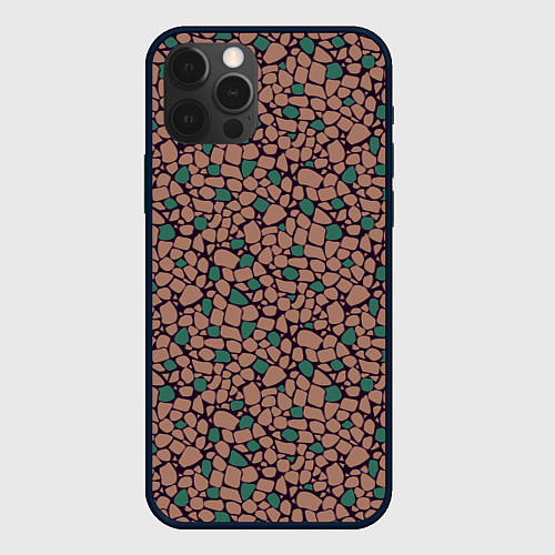 Чехол iPhone 12 Pro Max Мелкий мозаичный коричневый зеленый узор хакки / 3D-Черный – фото 1