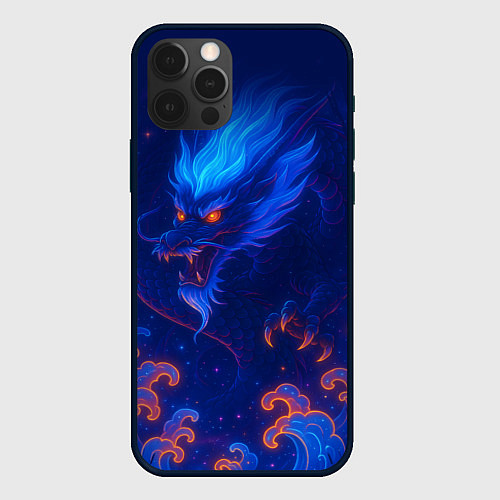 Чехол iPhone 12 Pro Max Неоновый космический дракон - нейроарт / 3D-Черный – фото 1