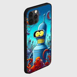 Чехол для iPhone 12 Pro Max Робот-сгибальщик Бендер среди монстров - нейроарт, цвет: 3D-черный — фото 2
