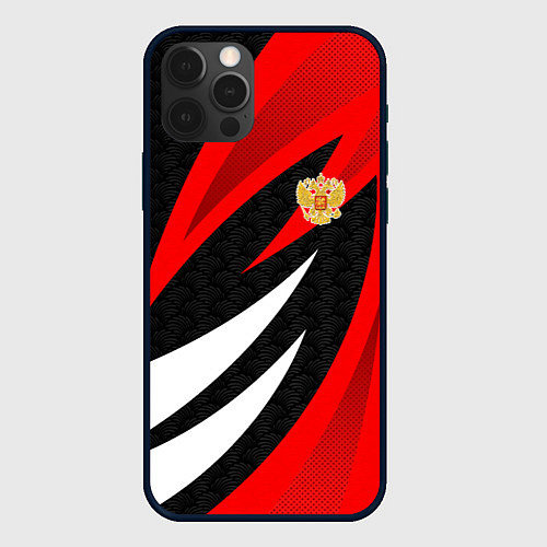 Чехол iPhone 12 Pro Max Россия - красный спорт / 3D-Черный – фото 1