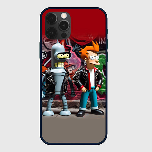 Чехол iPhone 12 Pro Max Bender bending robot and Fry - ai art graffiti / 3D-Черный – фото 1