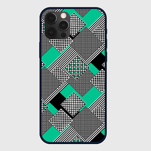Чехол iPhone 12 Pro Max Черно бирюзовая абстрактная геометрия пэчворк / 3D-Черный – фото 1