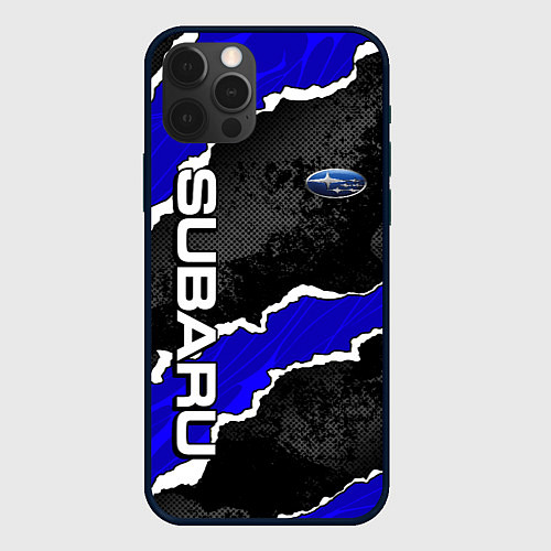 Чехол iPhone 12 Pro Max Subaru - синий разрыв / 3D-Черный – фото 1