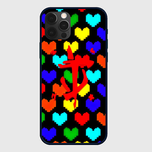 Чехол iPhone 12 Pro Max Doom love pixel pattern / 3D-Черный – фото 1