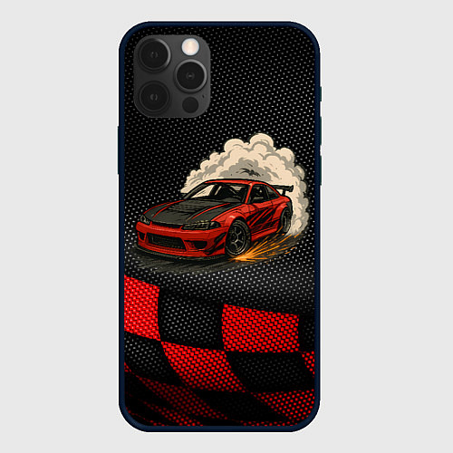 Чехол iPhone 12 Pro Max Дрифт авто с облаком дыма / 3D-Черный – фото 1