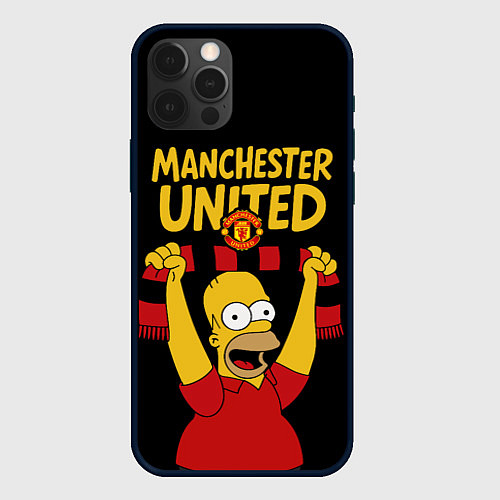 Чехол iPhone 12 Pro Max Манчестер Юнайтед и Гомер Симпсон / 3D-Черный – фото 1