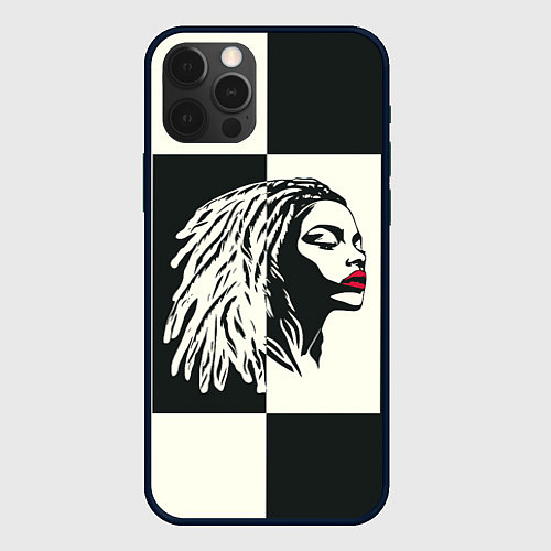 Чехол iPhone 12 Pro Max Девушка с дредами на темно-зеленом / 3D-Черный – фото 1