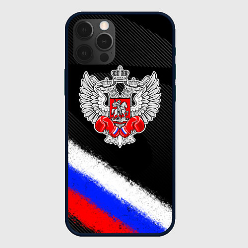 Чехол iPhone 12 Pro Max Федерация бокса - триколор / 3D-Черный – фото 1