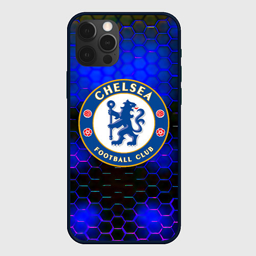 Чехол iPhone 12 Pro Max Chelsea соты неоновые / 3D-Черный – фото 1