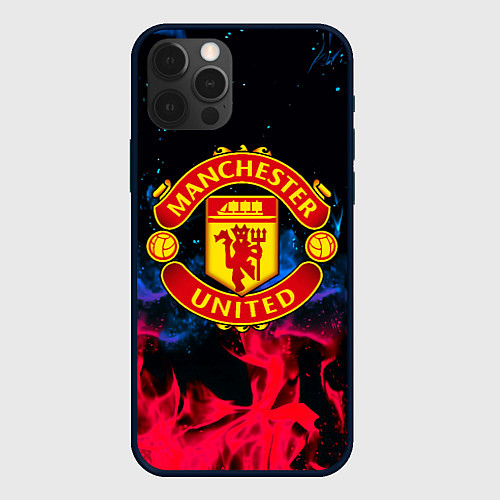 Чехол iPhone 12 Pro Max Манчестер Юнайтед неоновый огонь / 3D-Черный – фото 1