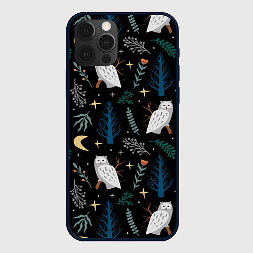 Чехол iPhone 12 Pro Max Сова в зимнем лесу / 3D-Черный – фото 1