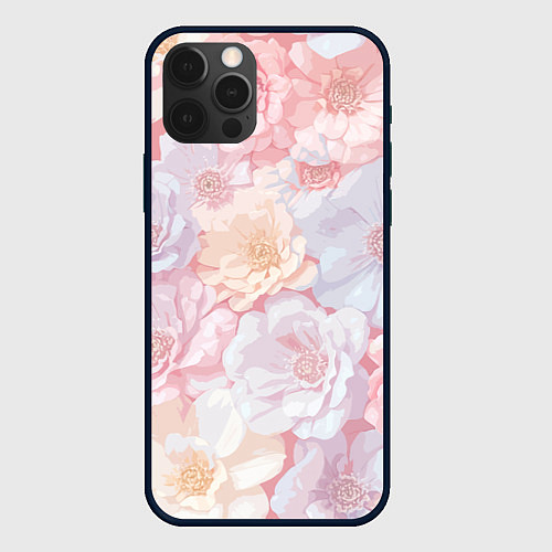 Чехол iPhone 12 Pro Max Бледно-розовый цветочный узор / 3D-Черный – фото 1