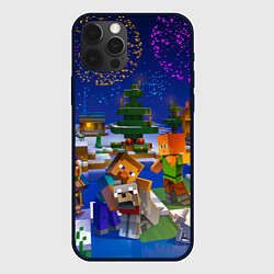 Чехол для iPhone 12 Pro Max Новый год в Майнкрафт, цвет: 3D-черный