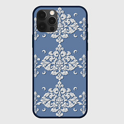 Чехол iPhone 12 Pro Max Роскошные обои пыльно-голубые, съехавший трафарет