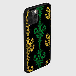 Чехол для iPhone 12 Pro Max Узор на обоях золотой и зелёный на чёрном, цвет: 3D-черный — фото 2