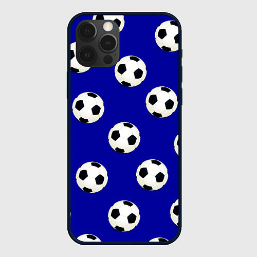 Чехол iPhone 12 Pro Max Футбольные мячи на синем / 3D-Черный – фото 1