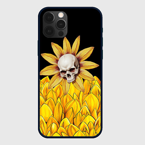 Чехол iPhone 12 Pro Max Череп в желтых цветах / 3D-Черный – фото 1