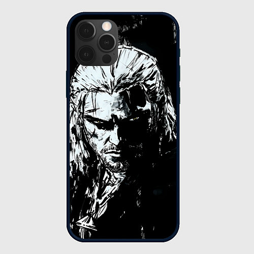 Чехол iPhone 12 Pro Max Ведьмак черно-белый портрет / 3D-Черный – фото 1