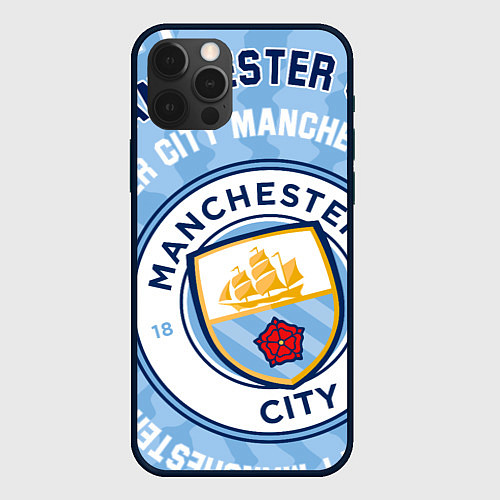Чехол iPhone 12 Pro Max Манчестер Сити надписи и логотип / 3D-Черный – фото 1
