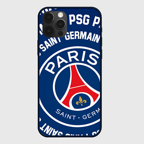 Чехол iPhone 12 Pro Max ПСЖ надписи по кругу / 3D-Черный – фото 1