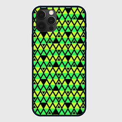 Чехол для iPhone 12 Pro Max Зеленые треугольники на черном, цвет: 3D-черный