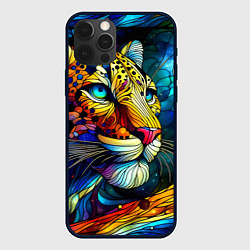 Чехол для iPhone 12 Pro Max Морда леопарда - витраж, цвет: 3D-черный
