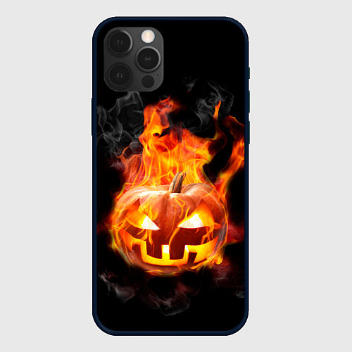 Чехол iPhone 12 Pro Max Горящая тыква джек / 3D-Черный – фото 1