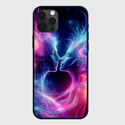 Чехол iPhone 12 Pro Max Космический поцелуй - неоновое свечение / 3D-Черный – фото 1