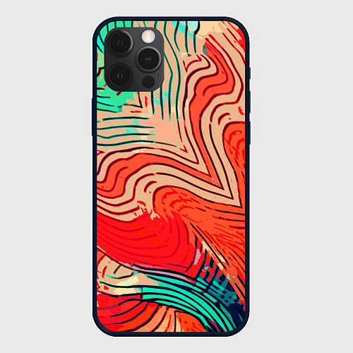 Чехол iPhone 12 Pro Max Красно-зелёный полосатая абстракция / 3D-Черный – фото 1