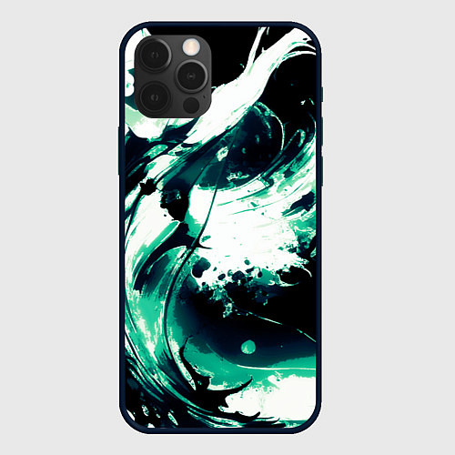 Чехол iPhone 12 Pro Max Чёрно-зелёный абстракция волна / 3D-Черный – фото 1