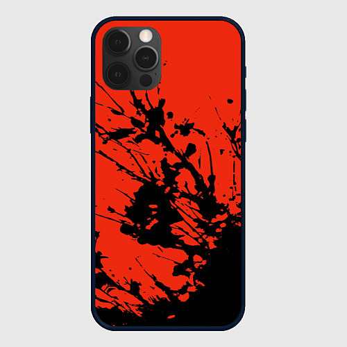 Чехол iPhone 12 Pro Max Взрыв чёрной краски на красно-оранжевом / 3D-Черный – фото 1