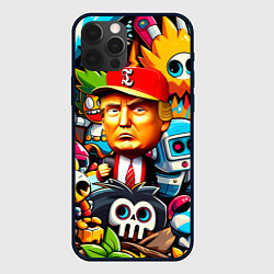 Чехол iPhone 12 Pro Max Дональд Трамп в компании мультяшных персонажей