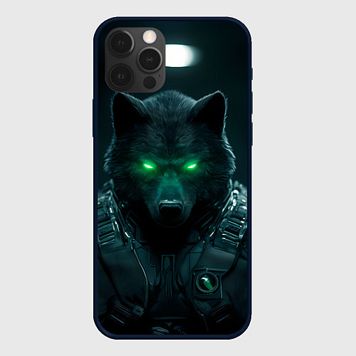 Чехол iPhone 12 Pro Max Киберпанк волк в броне / 3D-Черный – фото 1
