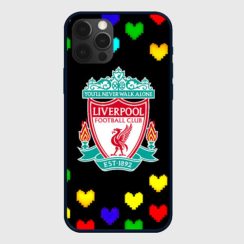 Чехол iPhone 12 Pro Max Ливерпуль пиксельные сердца / 3D-Черный – фото 1