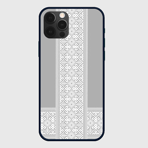 Чехол iPhone 12 Pro Max Славянский узор на сером - вышиванка рубаха / 3D-Черный – фото 1