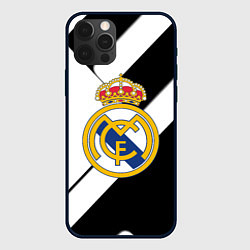 Чехол для iPhone 12 Pro Max Реал Мадрид черно белые полосы, цвет: 3D-черный