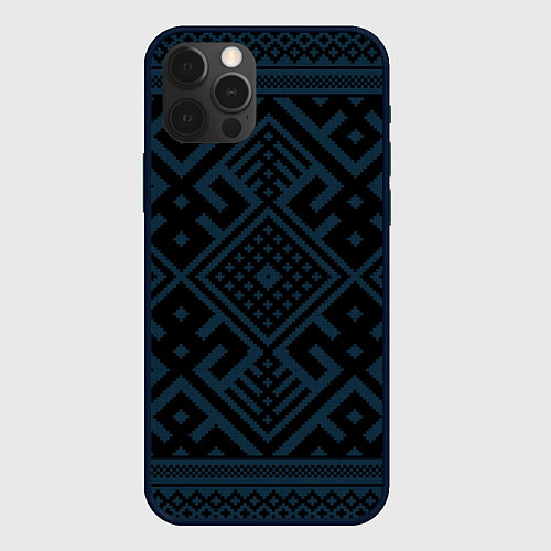 Чехол iPhone 12 Pro Max Славянские узоры на черном / 3D-Черный – фото 1