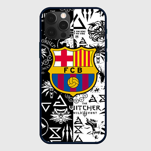 Чехол iPhone 12 Pro Max Barcelona логотипы ведьмак / 3D-Черный – фото 1