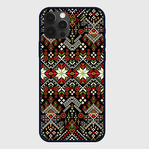 Чехол iPhone 12 Pro Max Традиционные росписные орнаментные узоры в славянс / 3D-Черный – фото 1