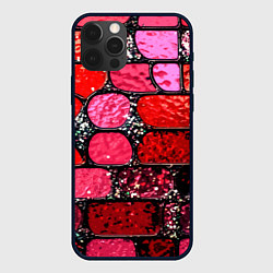 Чехол для iPhone 12 Pro Max Рубиновый красный витражные плитки, цвет: 3D-черный