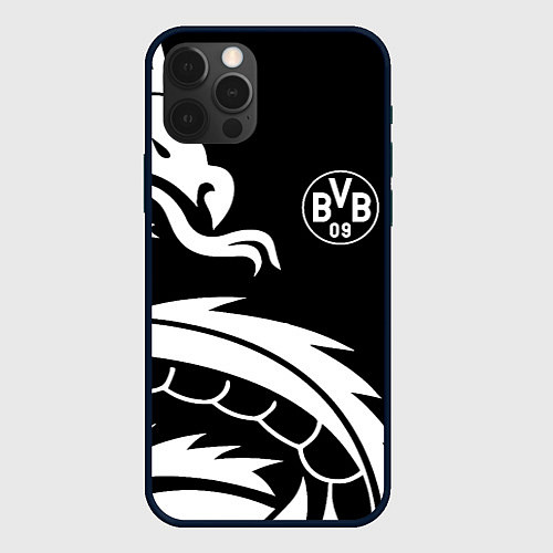 Чехол iPhone 12 Pro Max Borussia дракон белый / 3D-Черный – фото 1