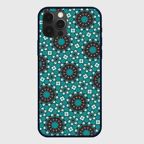 Чехол iPhone 12 Pro Max Бирюзовая текстура из персидских звезд / 3D-Черный – фото 1
