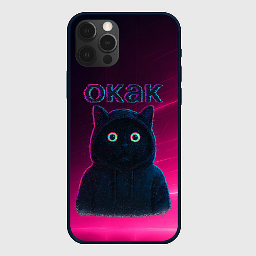 Чехол iPhone 12 Pro Max Окак мем с черным котом / 3D-Черный – фото 1
