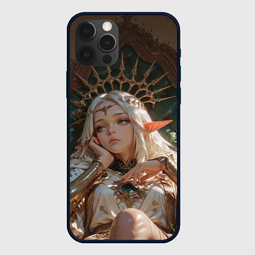 Чехол iPhone 12 Pro Max Беловолосая королева эльфов на троне / 3D-Черный – фото 1