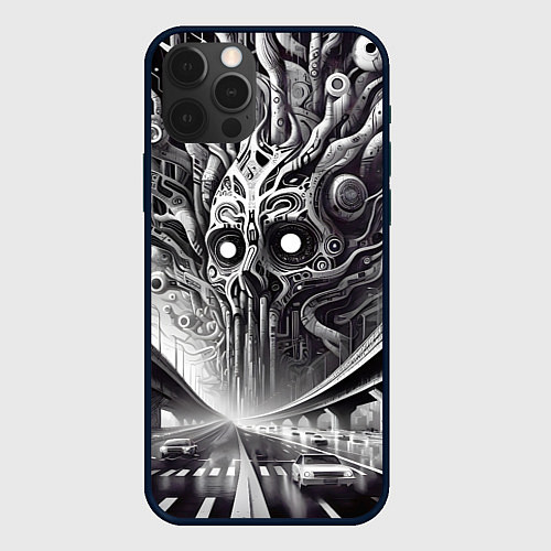 Чехол iPhone 12 Pro Max Art skull in metropolis - ai art fantasy / 3D-Черный – фото 1