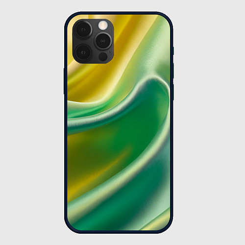 Чехол iPhone 12 Pro Max Шелк зеленый с желтым / 3D-Черный – фото 1