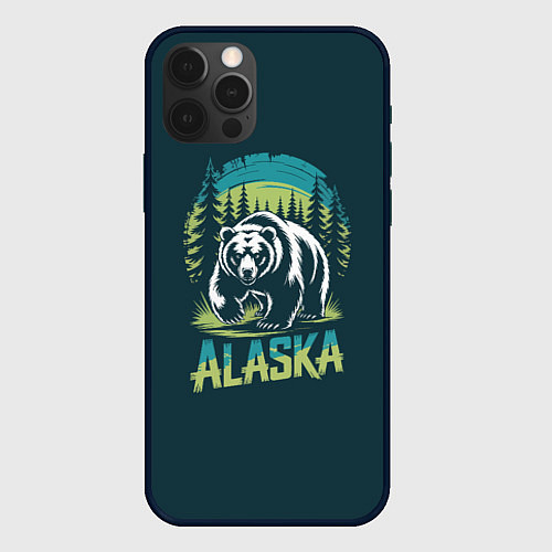 Чехол iPhone 12 Pro Max Огромный медведь на фоне леса / 3D-Черный – фото 1