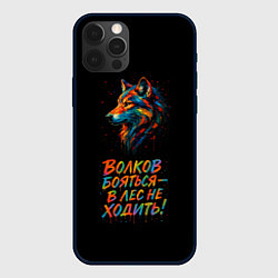 Чехол iPhone 12 Pro Max Волк брызги красок на черном