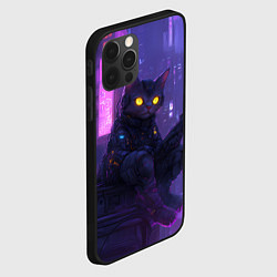 Чехол для iPhone 12 Pro Max Кот в стиле киберпанк сидит на крыше, цвет: 3D-черный — фото 2