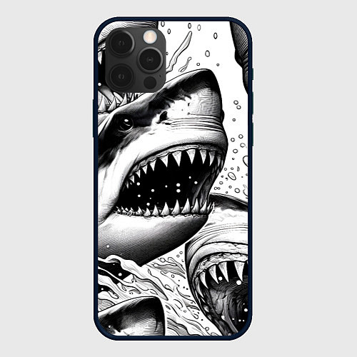 Чехол iPhone 12 Pro Max Белая акула - стая / 3D-Черный – фото 1